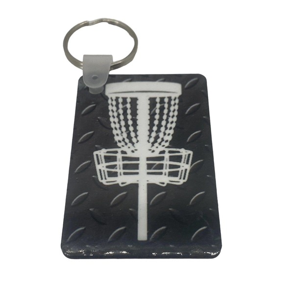 Disc Golf Keychain DISCGOLF BASKET Trucker BLACK Custom Made Key Ring Hardboard - Picture 8 of 8